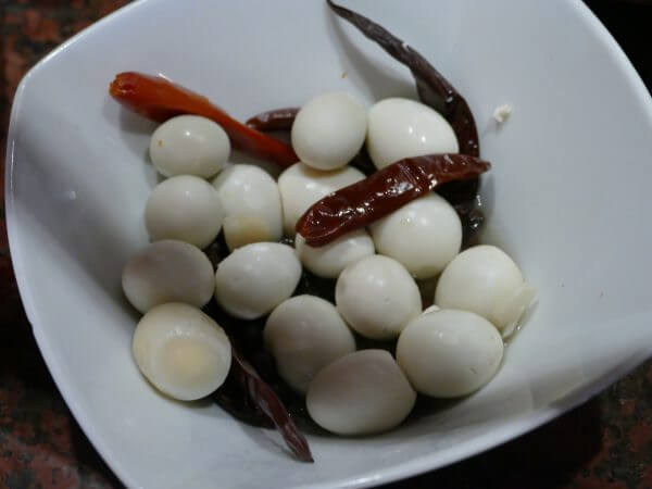 Israeli Breakfast King David Hotel Quail Eggs and Chilis