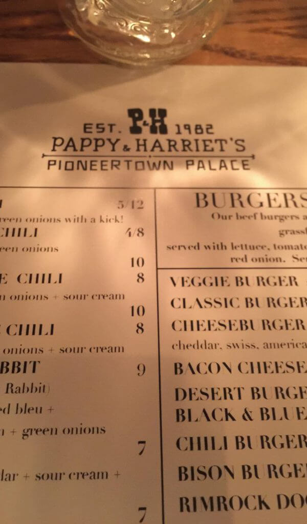 Menu at Pappy and Harriets